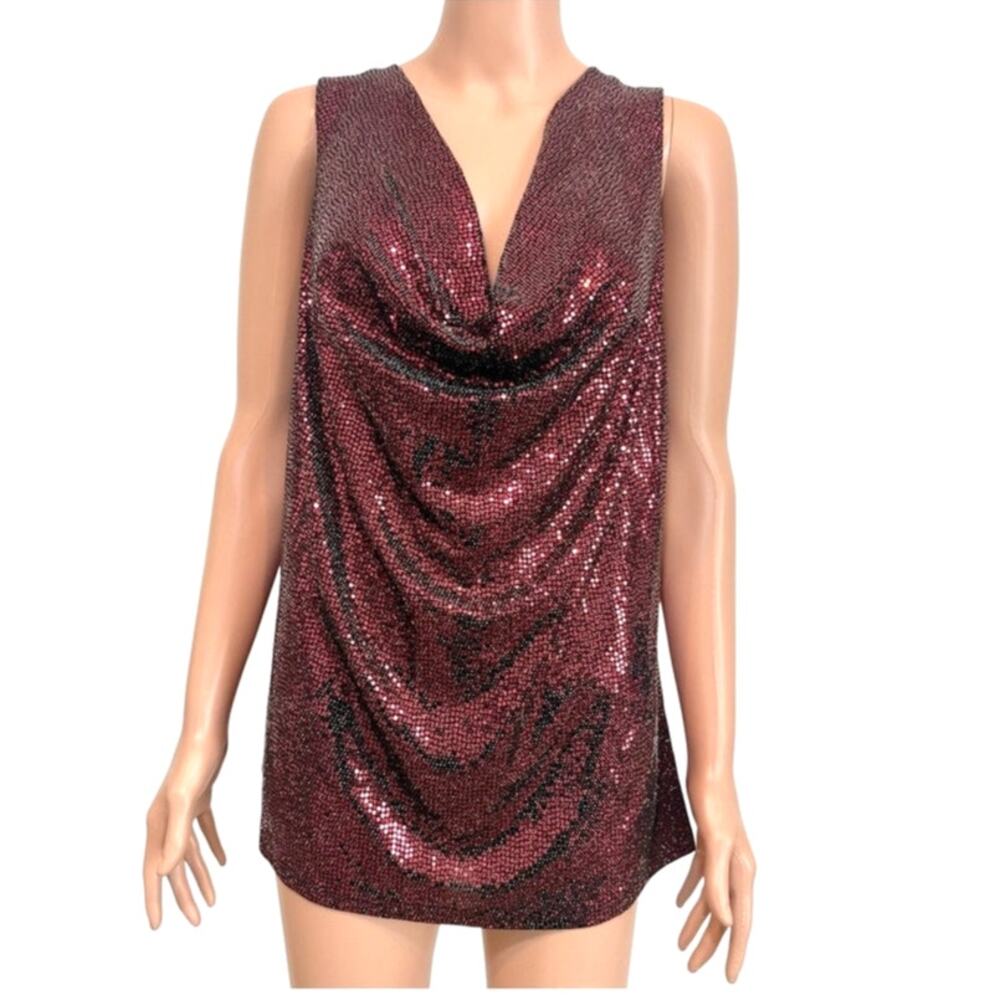 New York & Co large cowl neck low back sequin top TB2 3652